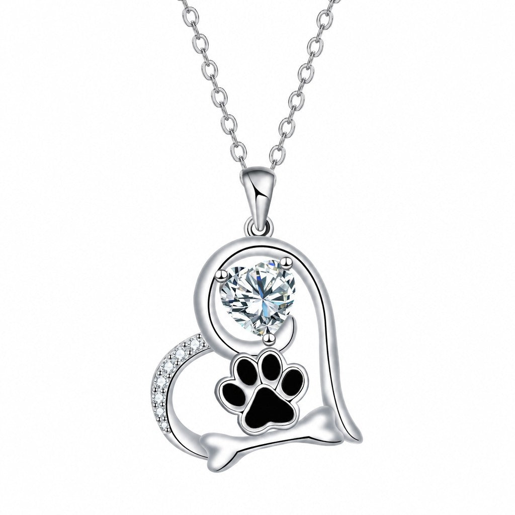 Dainty Crystal Dog Paw Heart Necklace