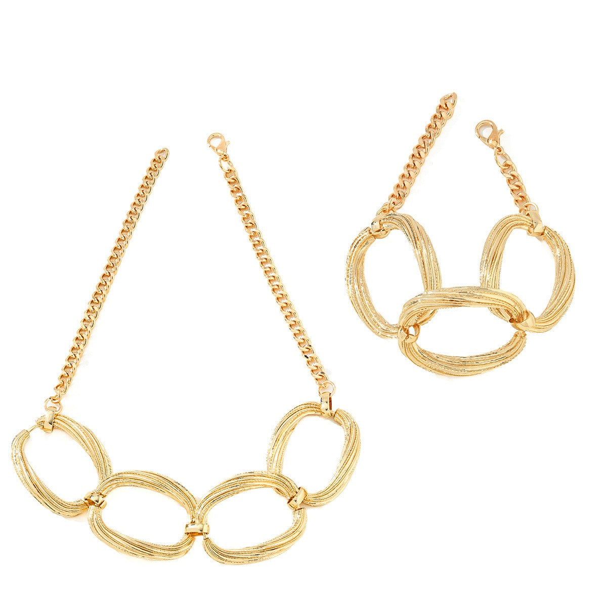Classy Textured Oval Link Necklace & Bracelet Set