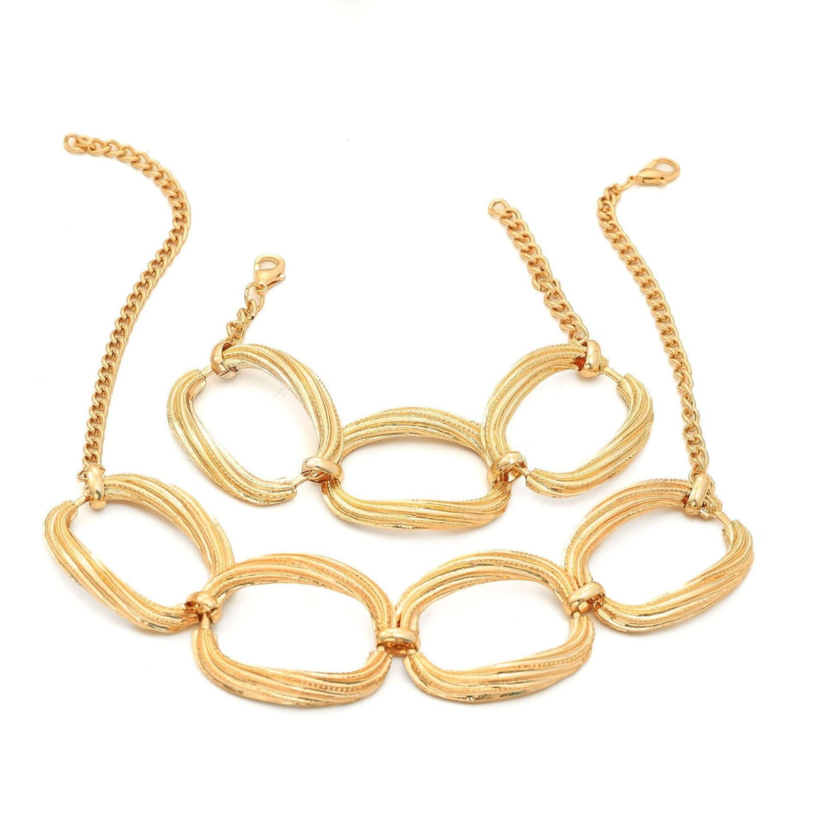 Classy Textured Oval Link Necklace & Bracelet Set