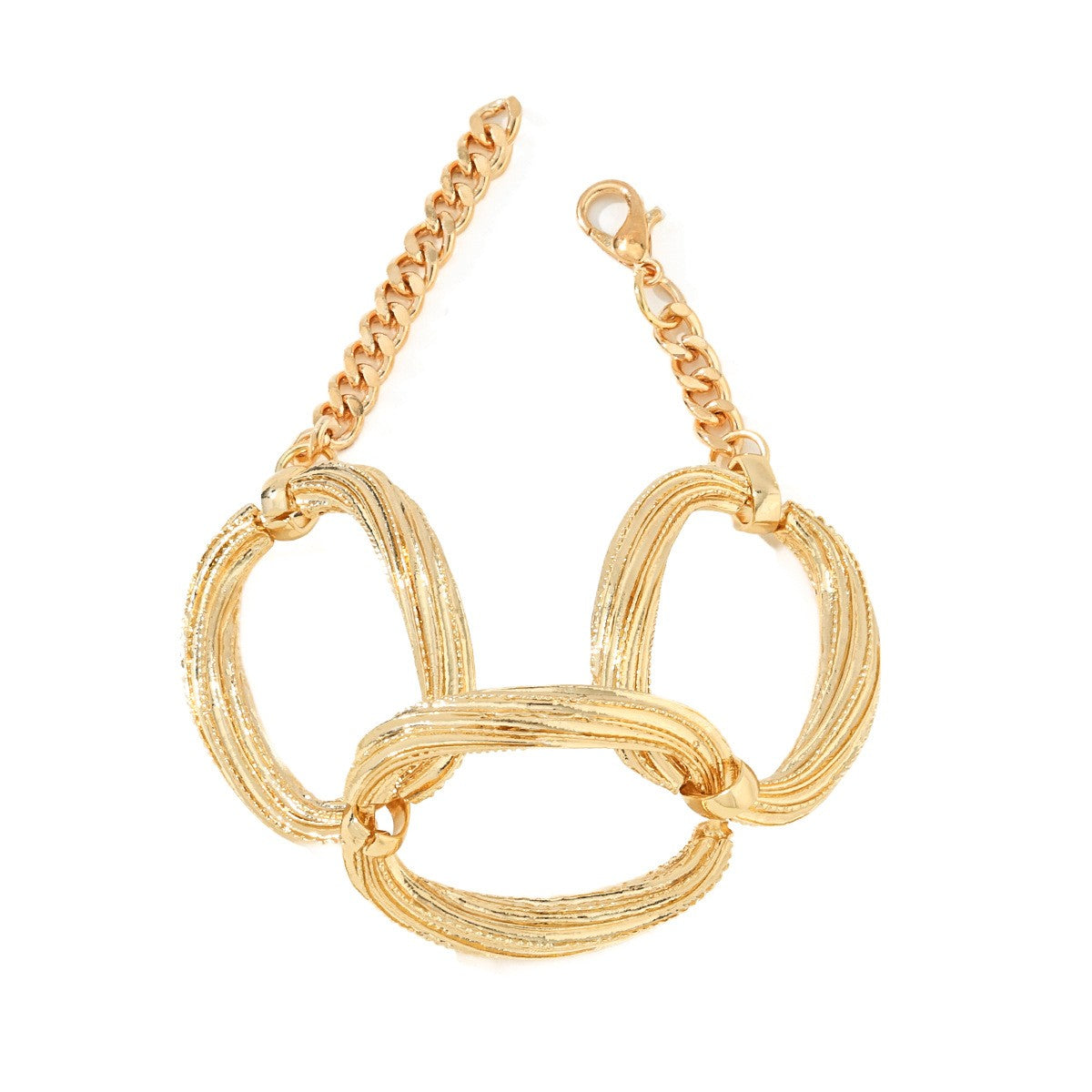 Classy Textured Oval Link Necklace & Bracelet Set