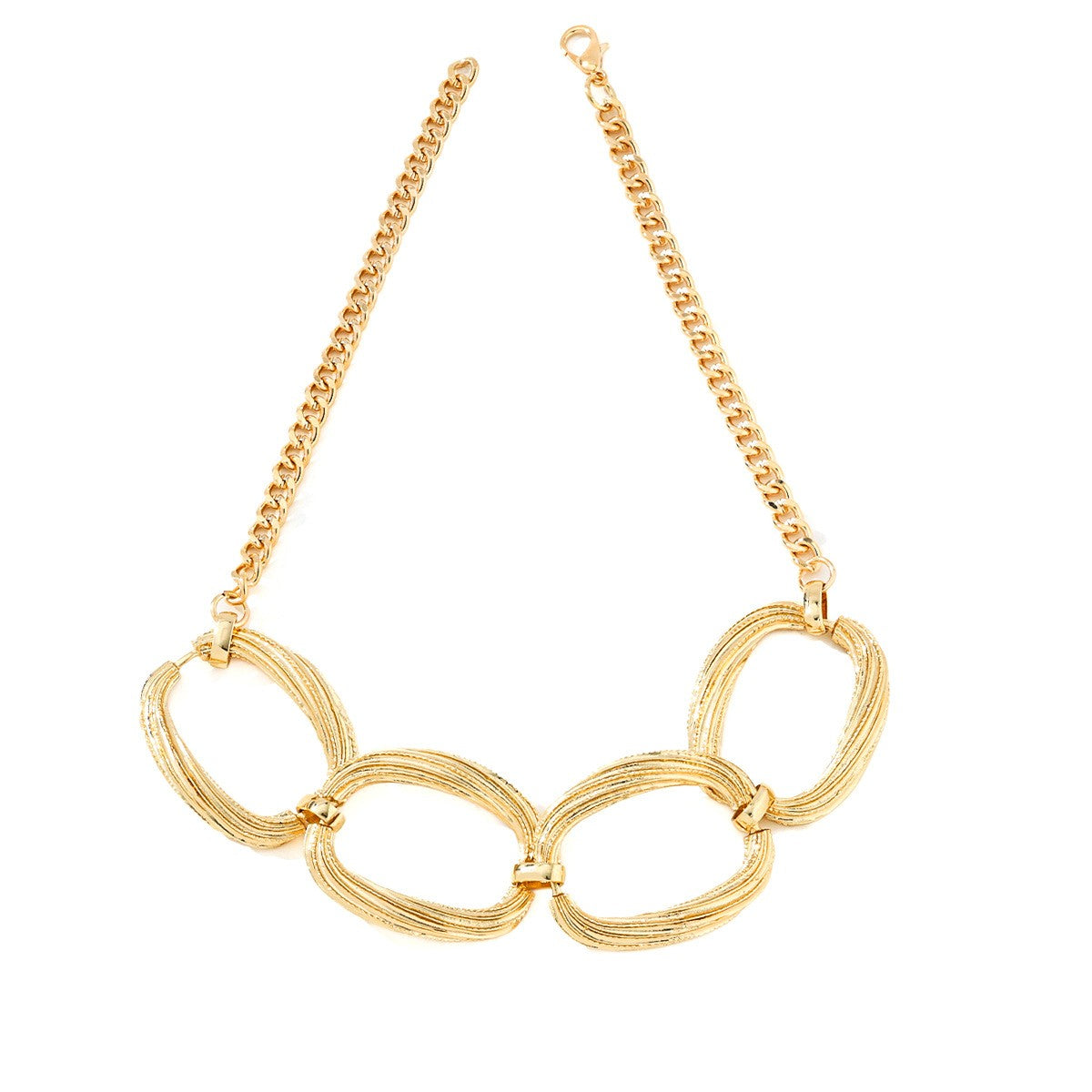 Classy Textured Oval Link Necklace & Bracelet Set