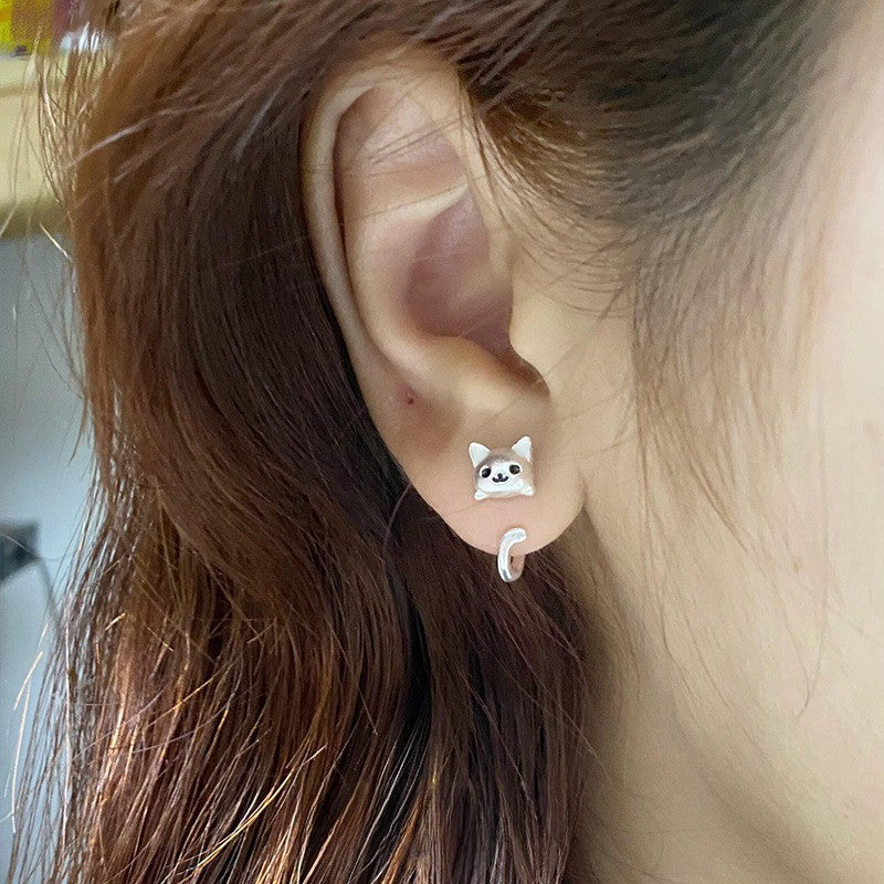 Dainty Smiling Cat Ear Jacket Earrings