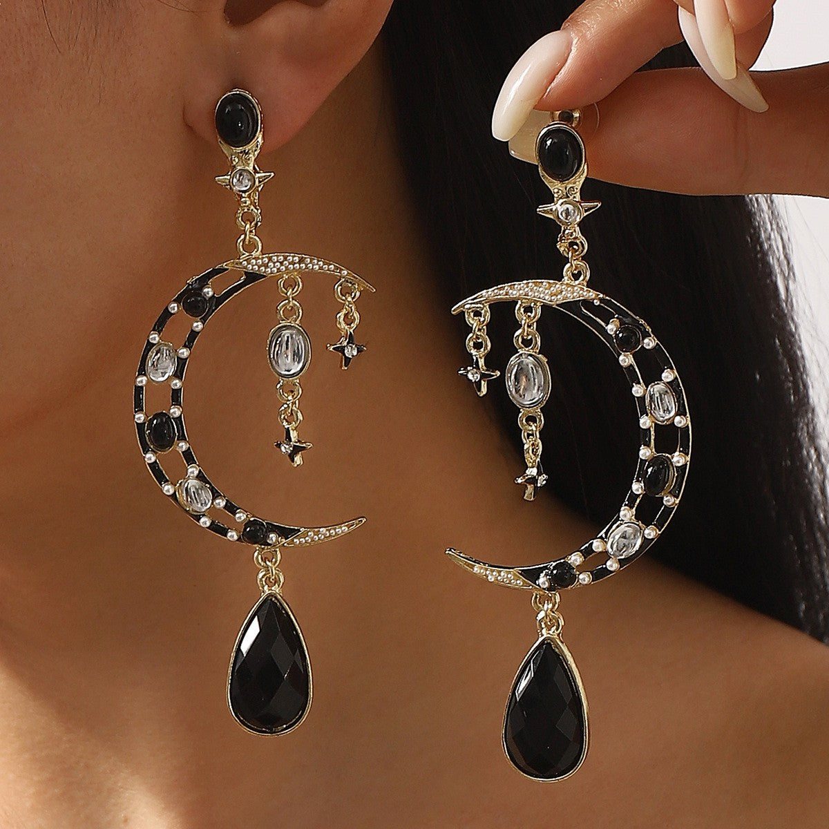 Boho Vintage Crescent Moon Teardrop Earrings