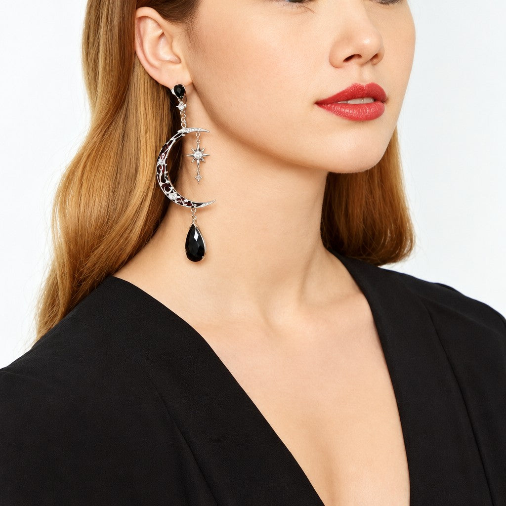 Boho Vintage Crescent Moon Teardrop Earrings