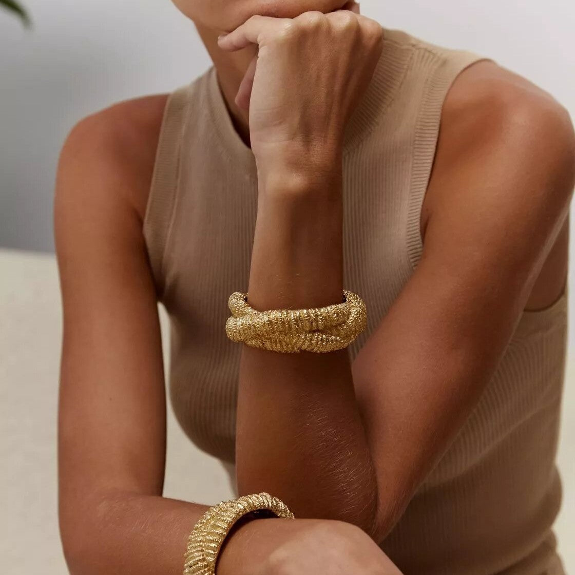 18k Vintage Ribbed Open Cuff Bracelet