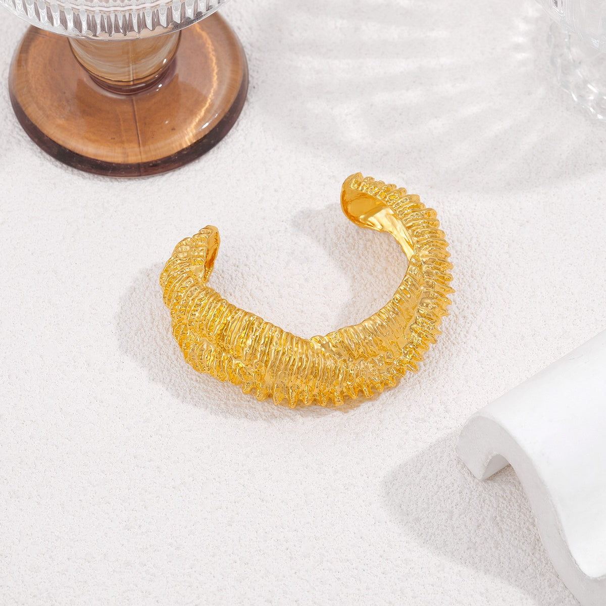 18k Vintage Ribbed Open Cuff Bracelet