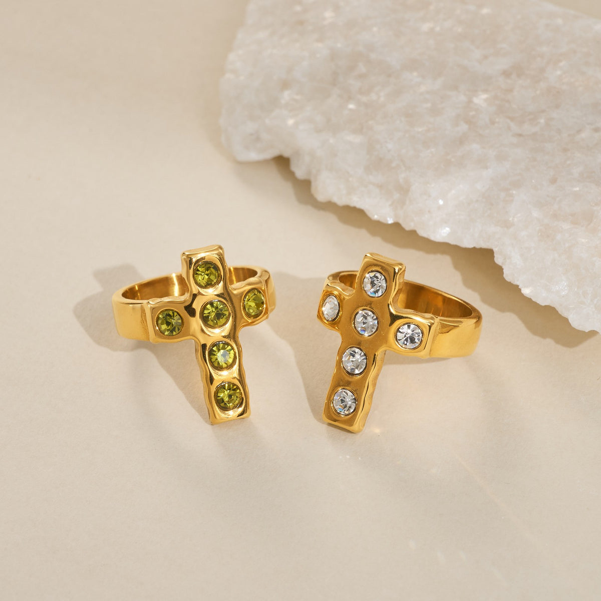 18k Dainty Cubic Zirconia Cross Ring
