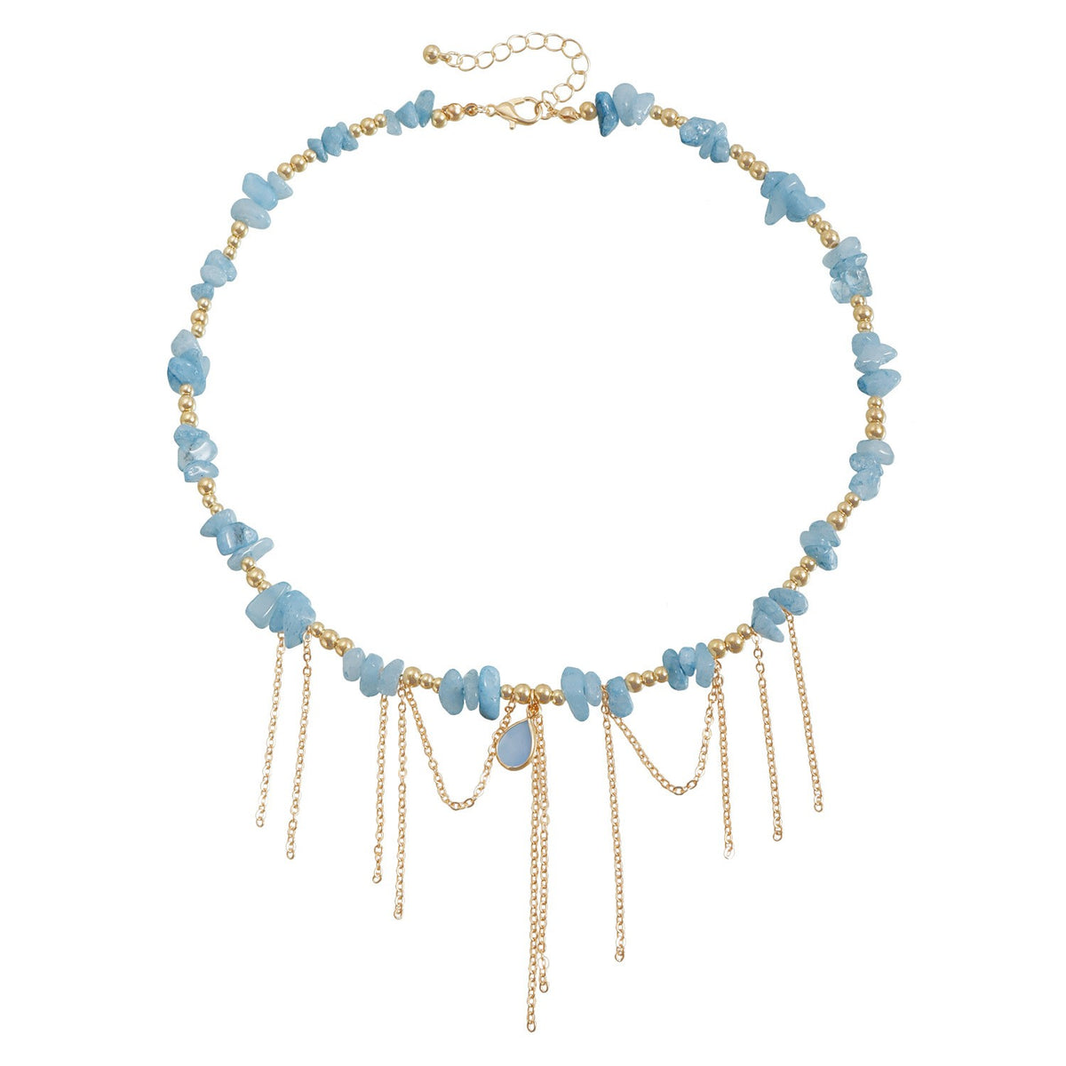 Boho Blue Stone Tassel Collarbone Necklace
