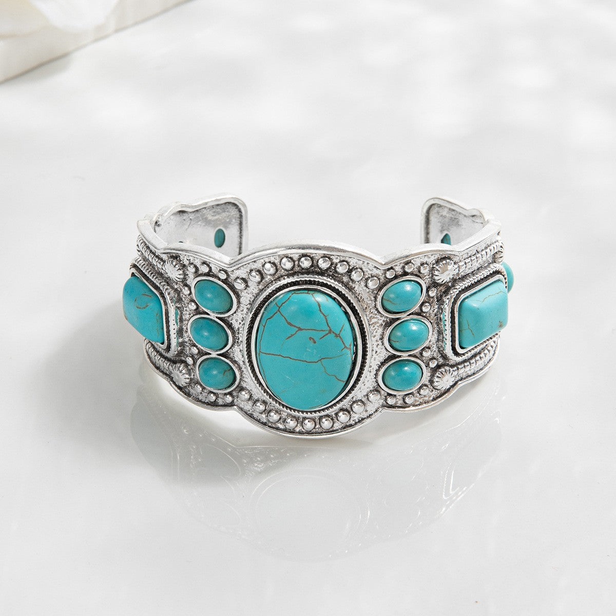 Vintage Boho Oval Turquoise Cuff Bracelet
