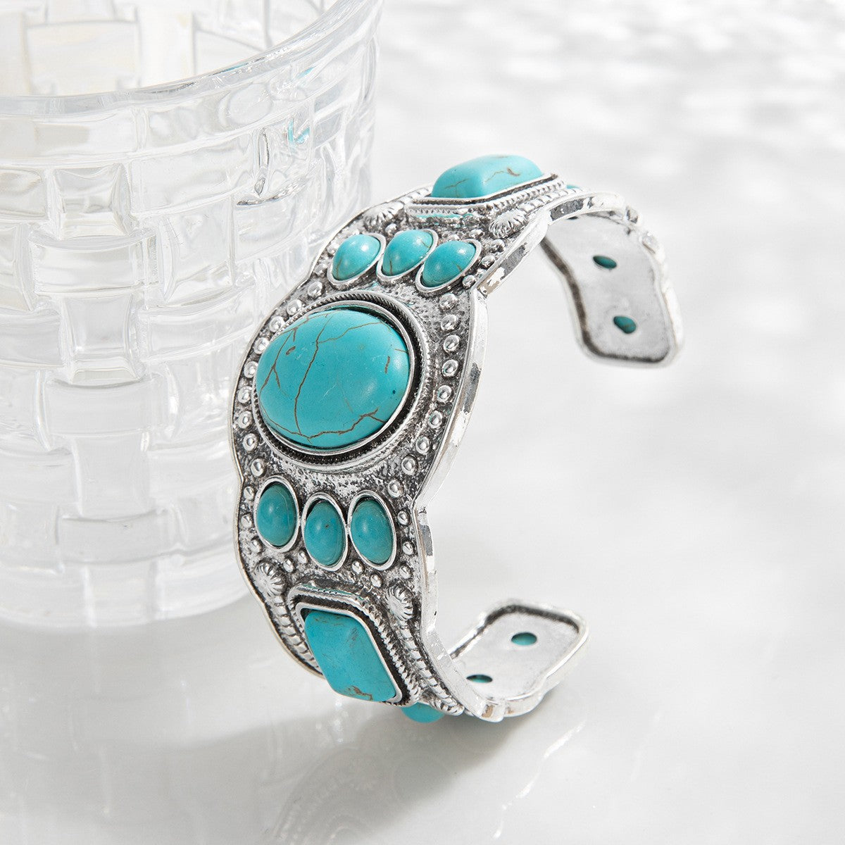 Vintage Boho Oval Turquoise Cuff Bracelet