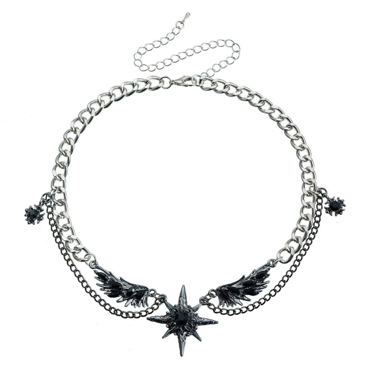 Edgy Silver Wing Starburst Choker Necklace