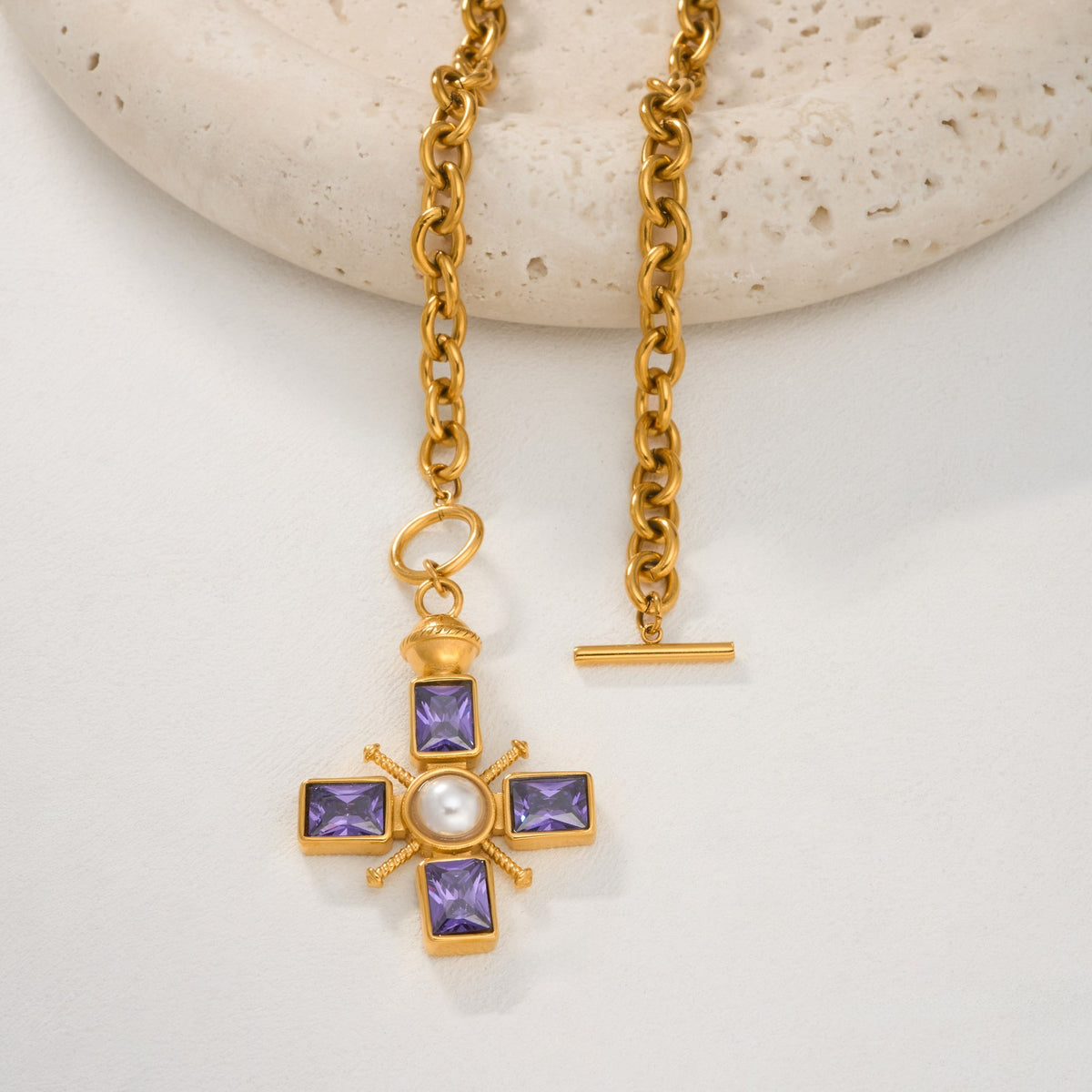Vintage Purple Cross OT Necklace