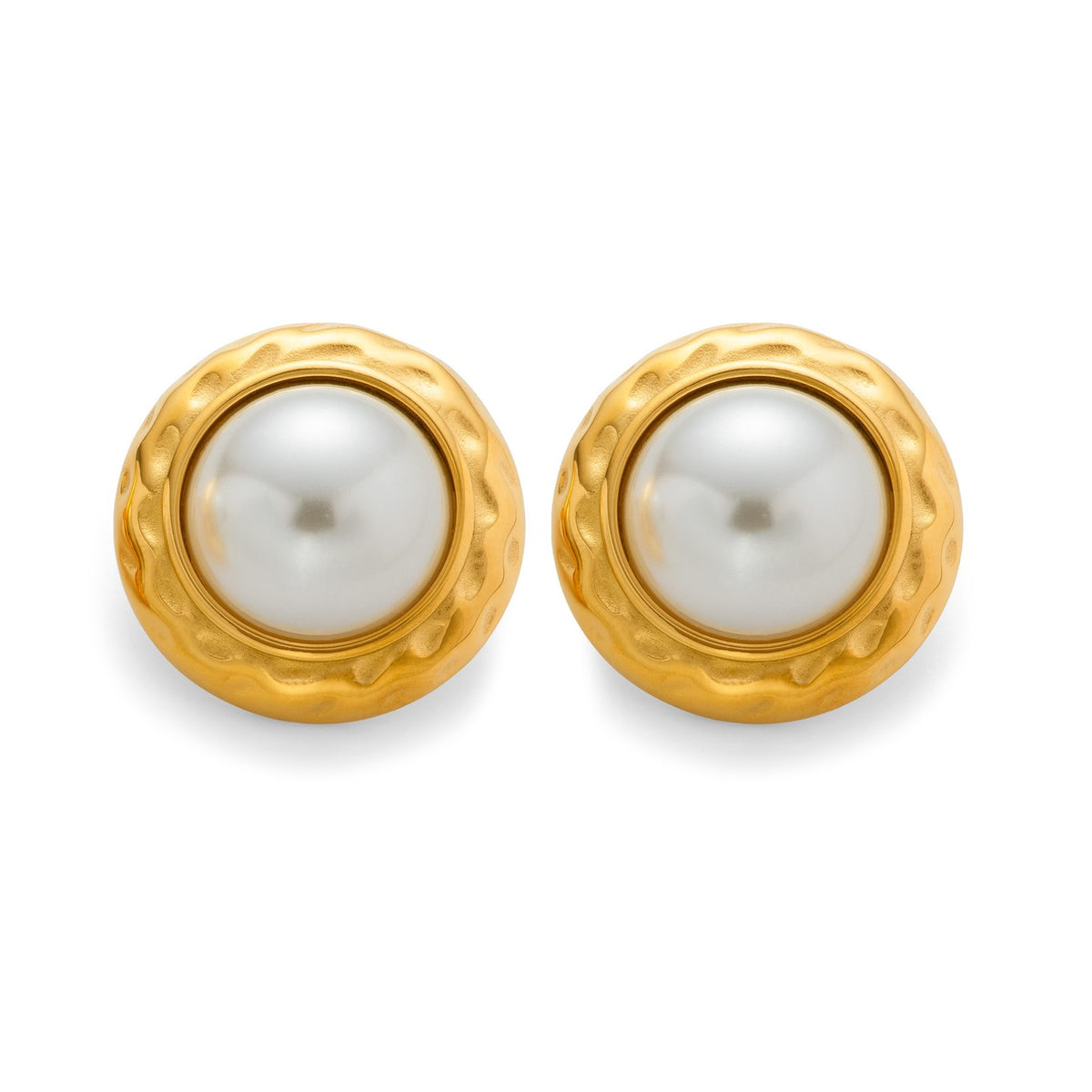 18k Vintage Textured Faux Pearl Stud Earrings