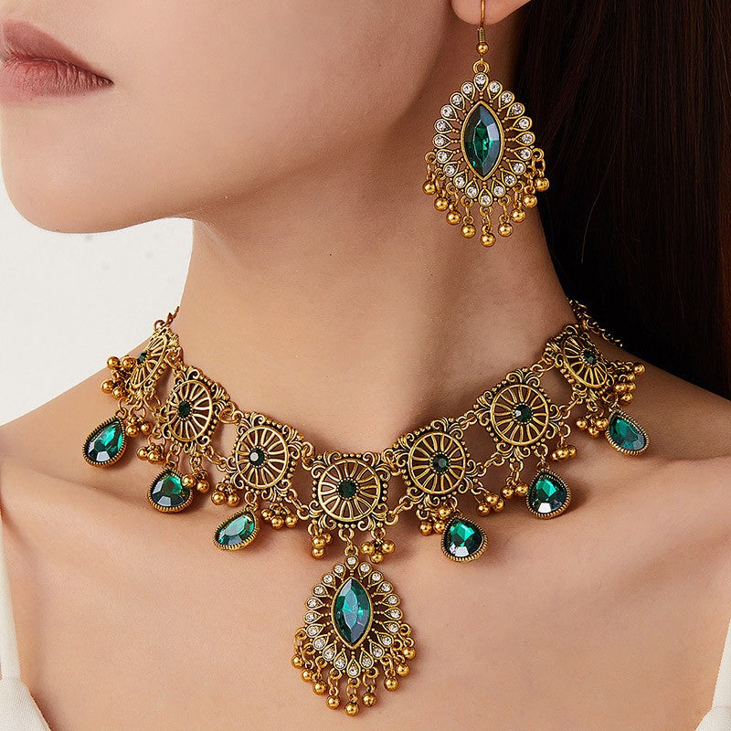 Boho Green Teardrop Necklace & Earring Set
