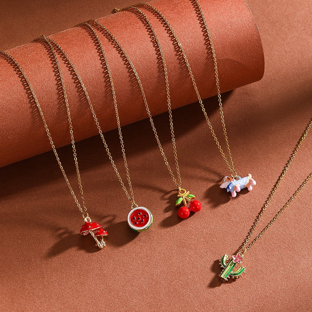 Dainty Enamel Fruit Charm Necklace