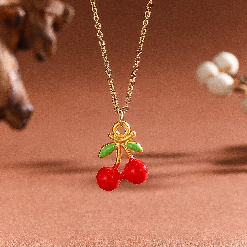 Dainty Enamel Fruit Charm Necklace