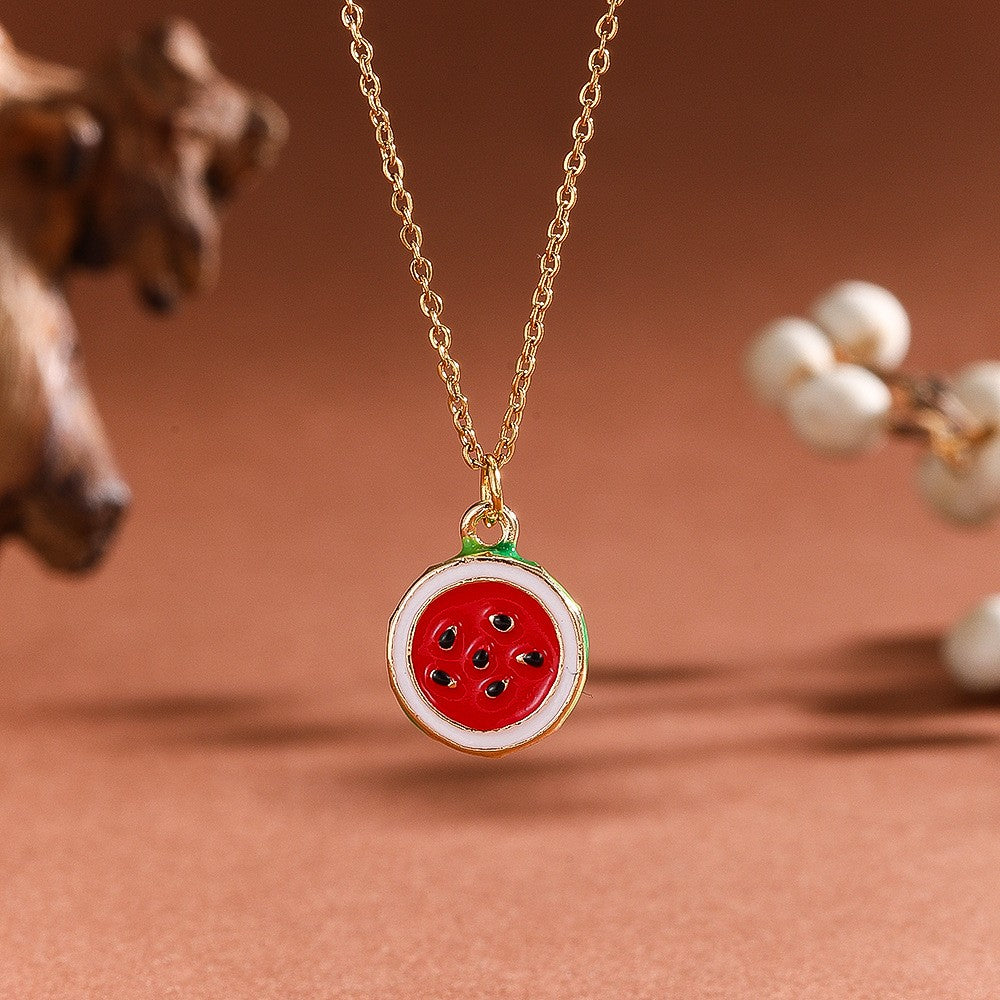 Dainty Enamel Fruit Charm Necklace
