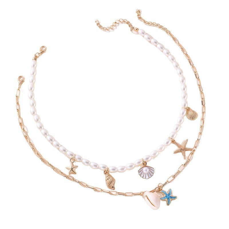 Boho Layered Starfish & Shell Necklace Set