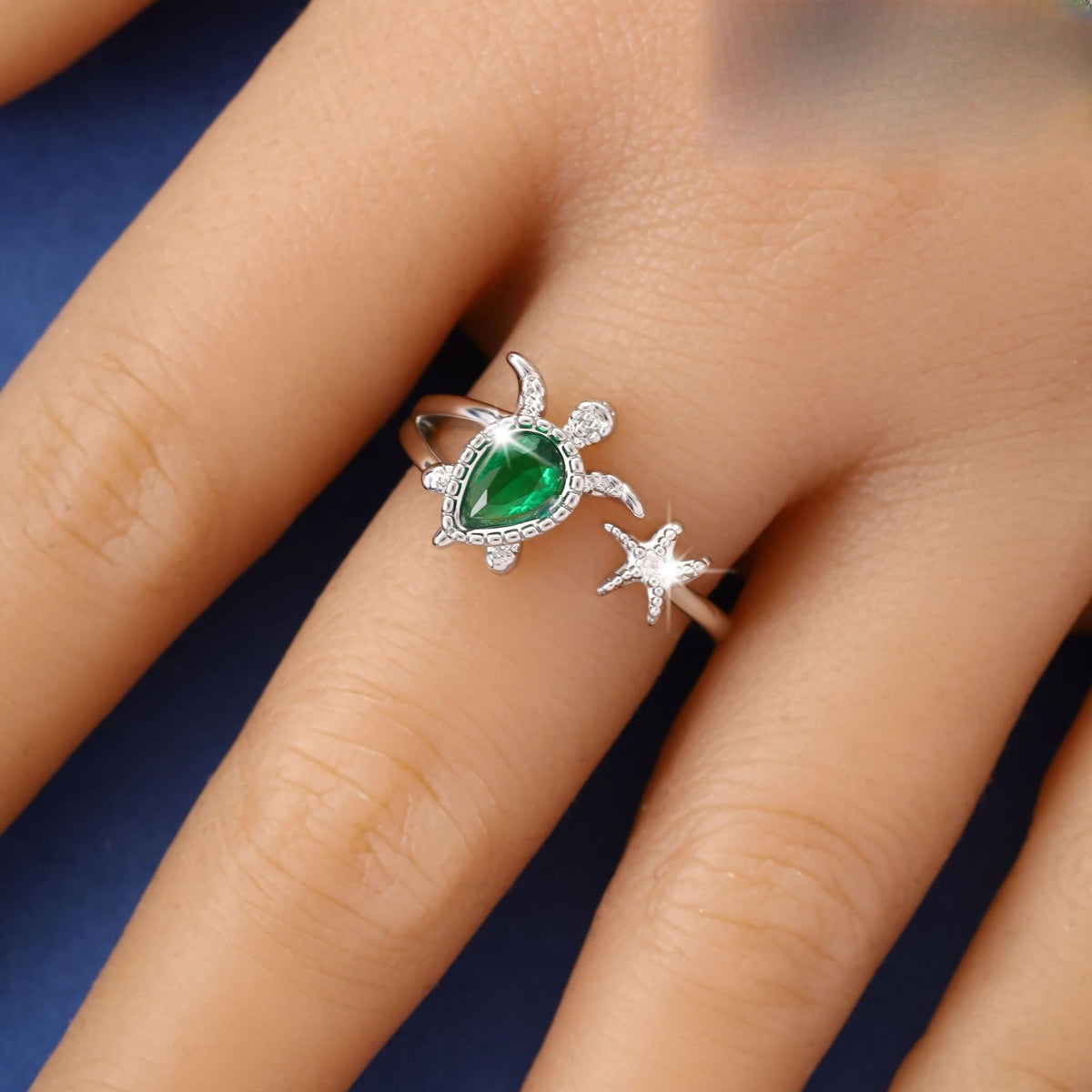 Dainty Sea Turtle & Starfish Open Ring
