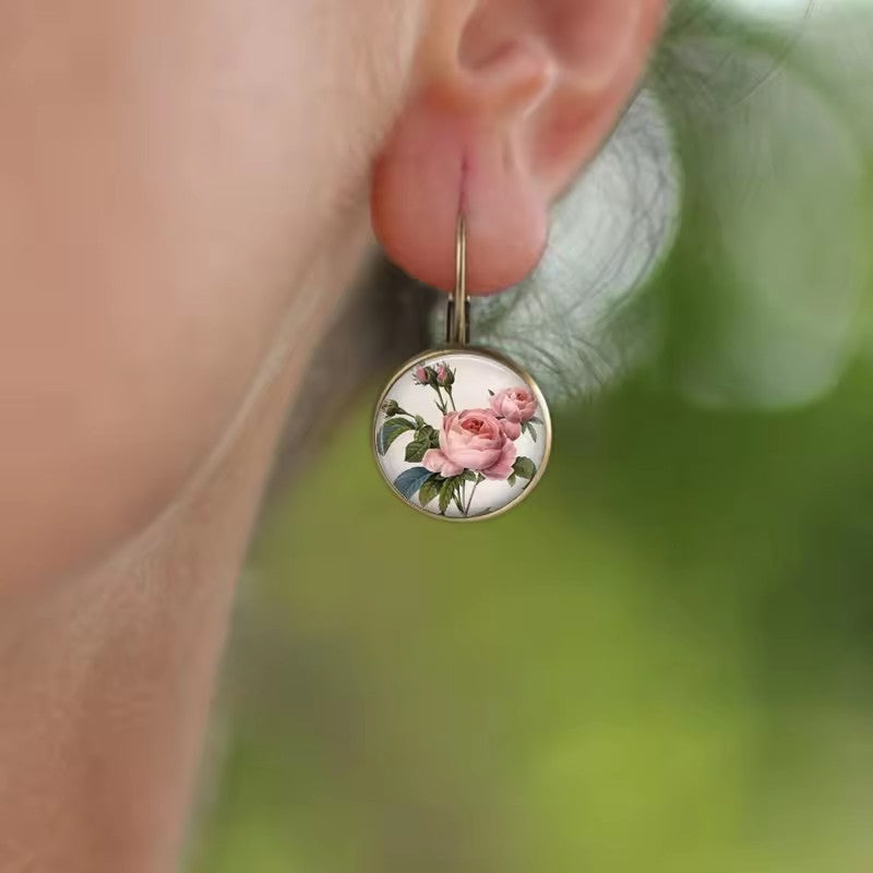 Romantic Vintage Rose Cabochon Earrings