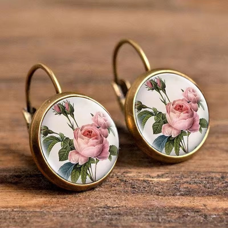 Romantic Vintage Rose Cabochon Earrings