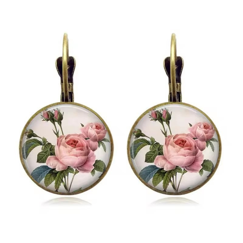 Romantic Vintage Rose Cabochon Earrings