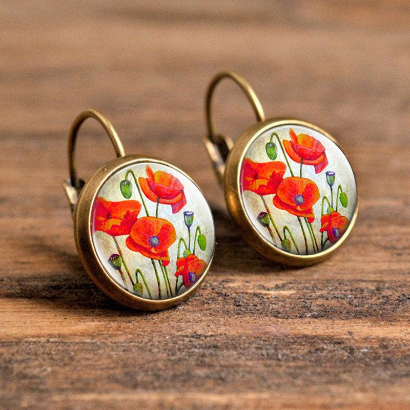 Romantic Vintage Rose Cabochon Earrings