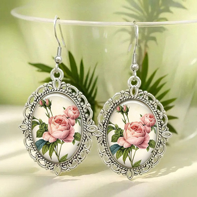 Romantic Vintage Rose Cabochon Earrings