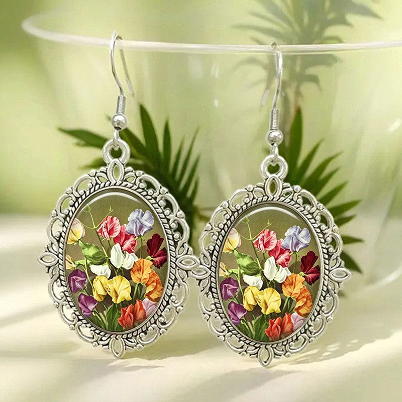 Romantic Vintage Rose Cabochon Earrings