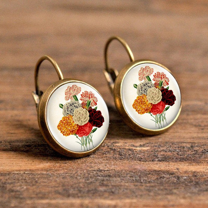 Romantic Vintage Rose Cabochon Earrings