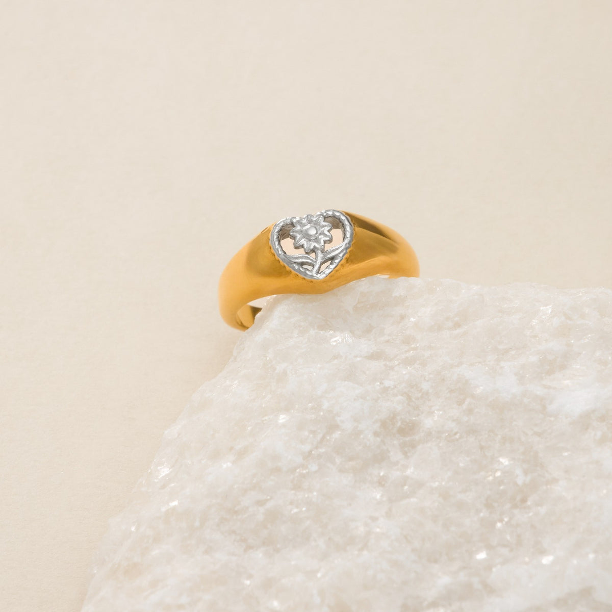 18k Classy Two-Tone Engraved Signet Ring
