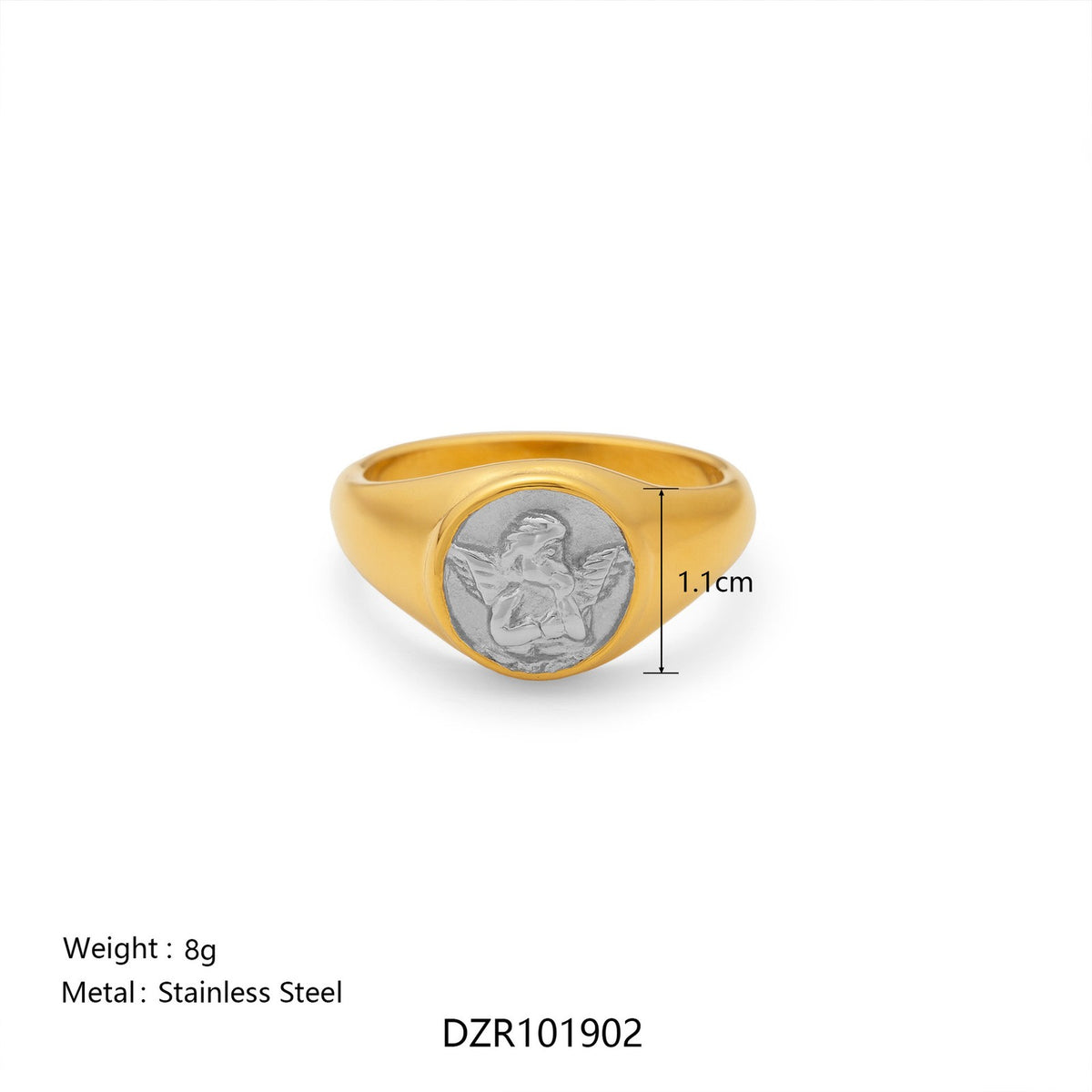 18k Classy Two-Tone Engraved Signet Ring