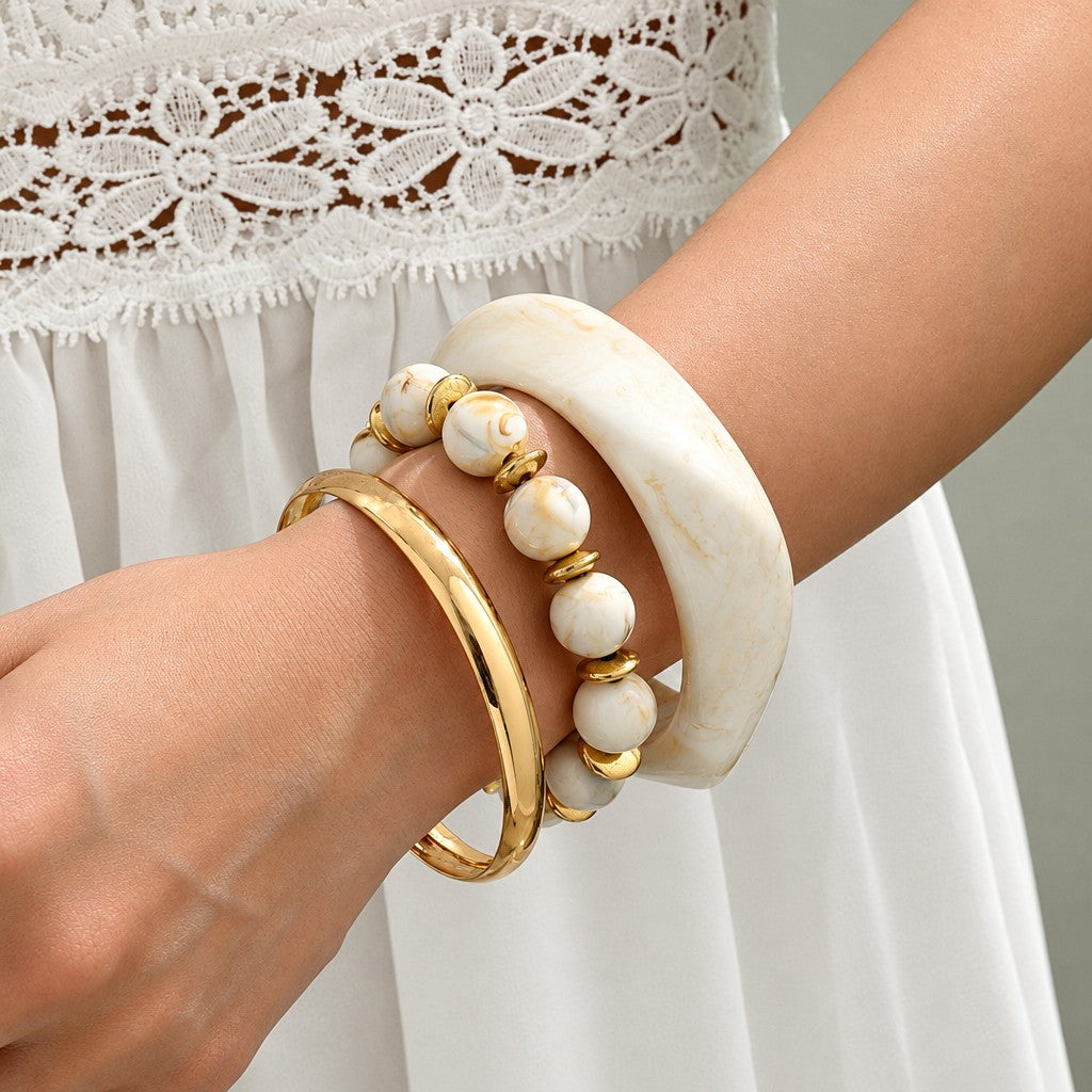 3pc Vintage Cream Resin Bangle Set