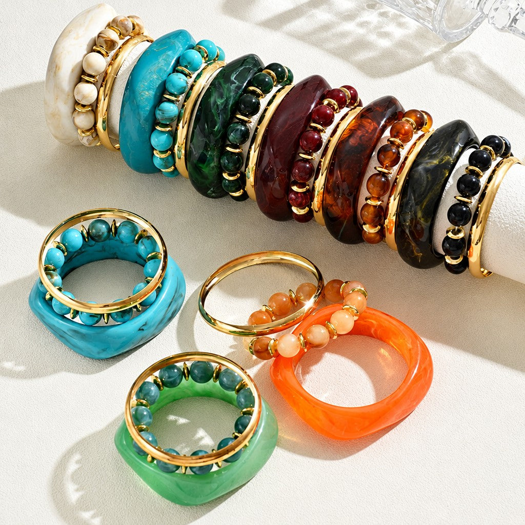 3pc Vintage Cream Resin Bangle Set