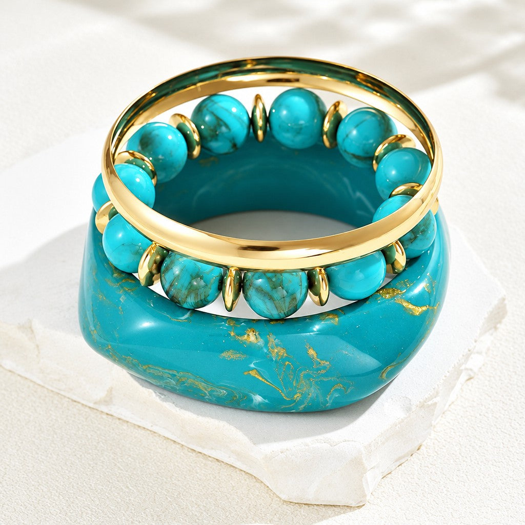 3pc Vintage Cream Resin Bangle Set