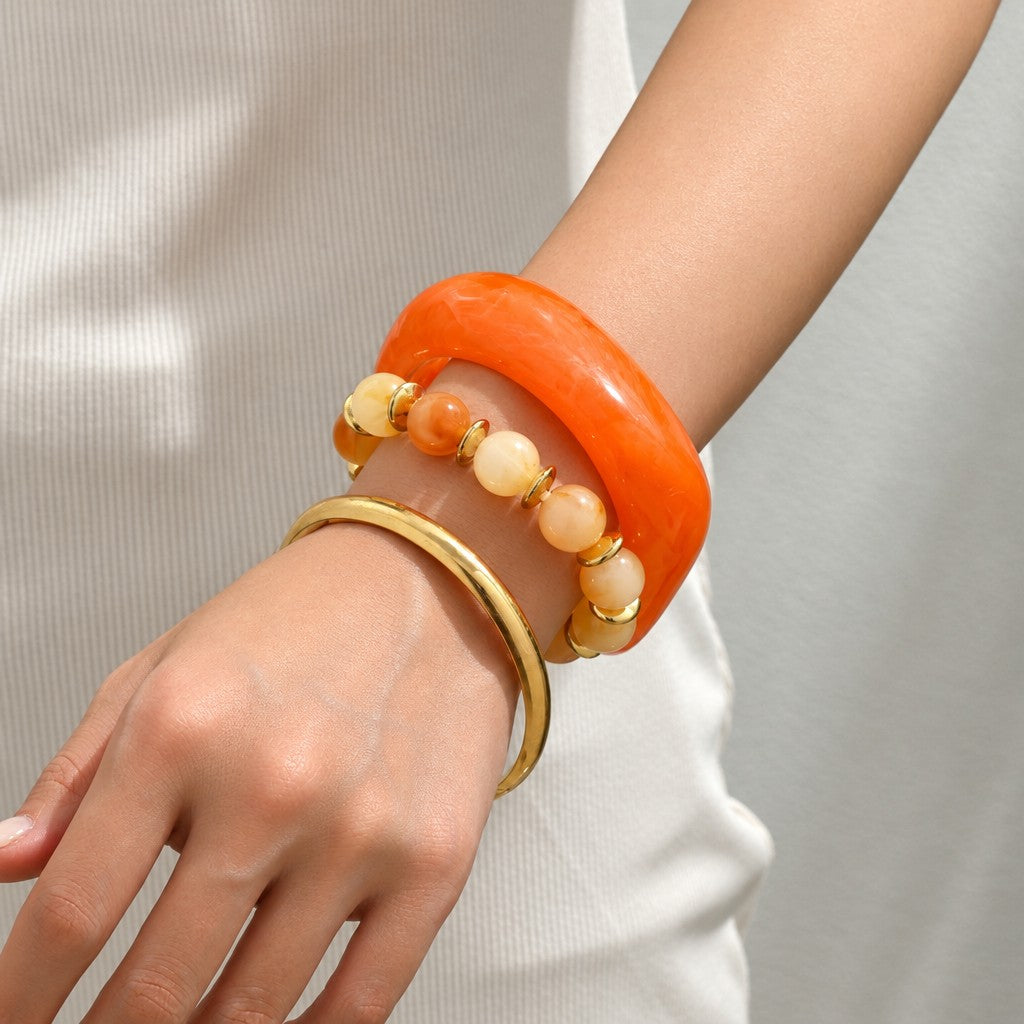3pc Vintage Cream Resin Bangle Set