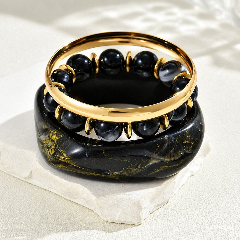 3pc Vintage Cream Resin Bangle Set