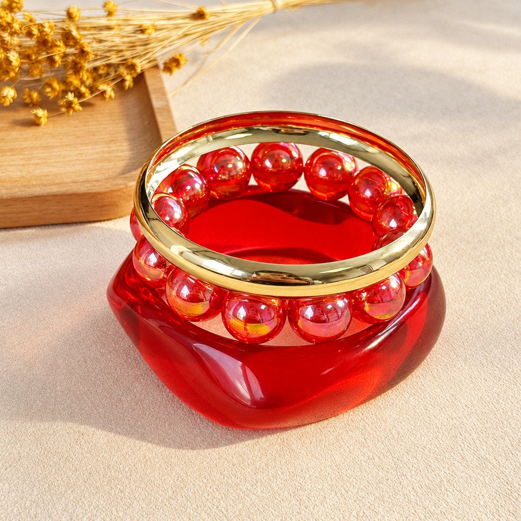3pc Vintage Cream Resin Bangle Set