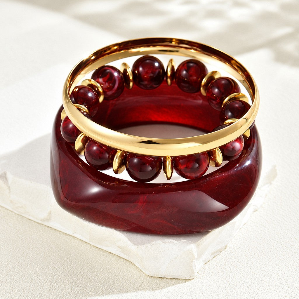 3pc Vintage Cream Resin Bangle Set