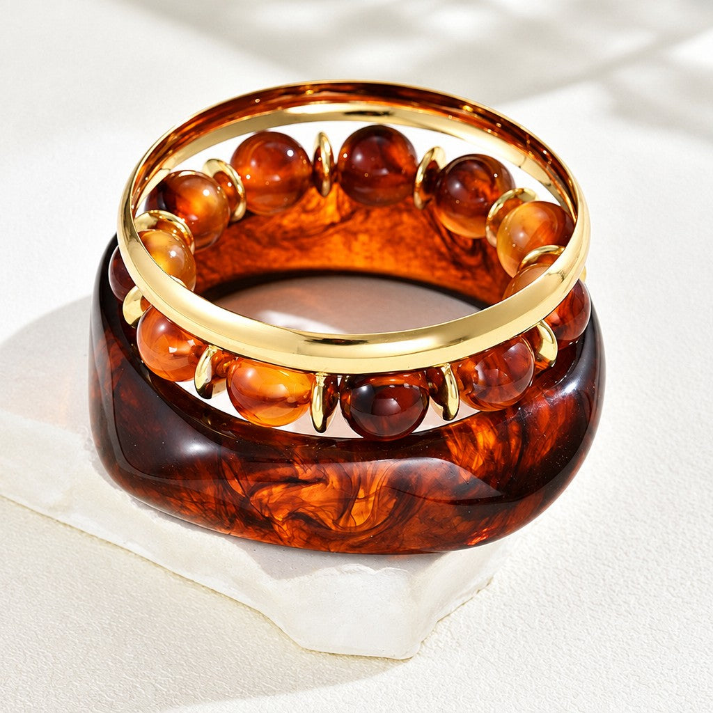 3pc Vintage Cream Resin Bangle Set