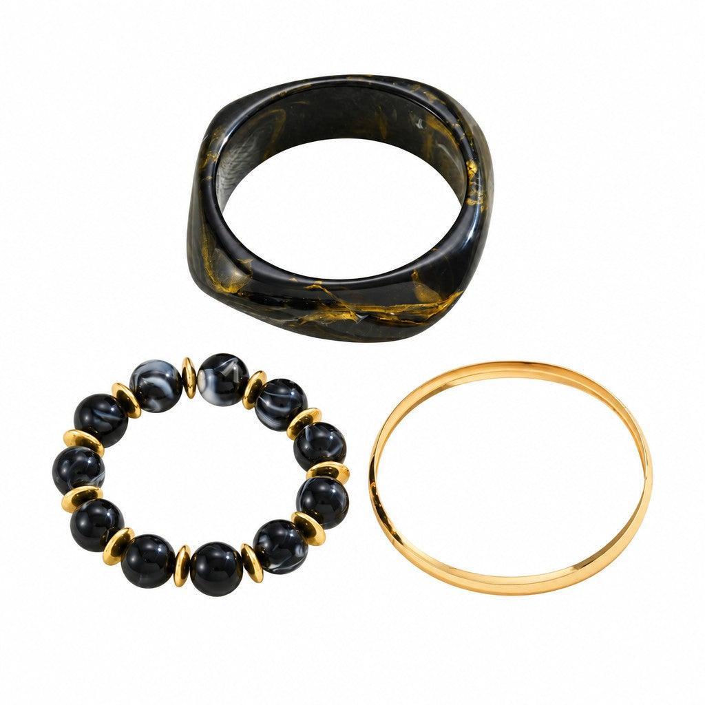 3pc Vintage Cream Resin Bangle Set