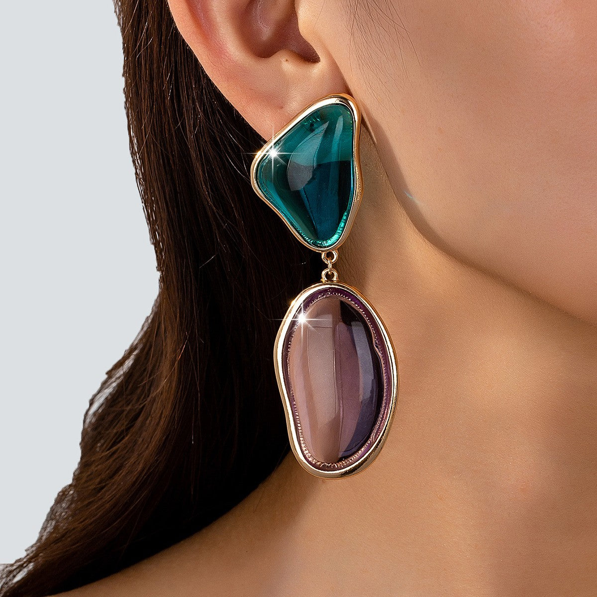 Classy Teal and Purple Resin Drop Earrings
