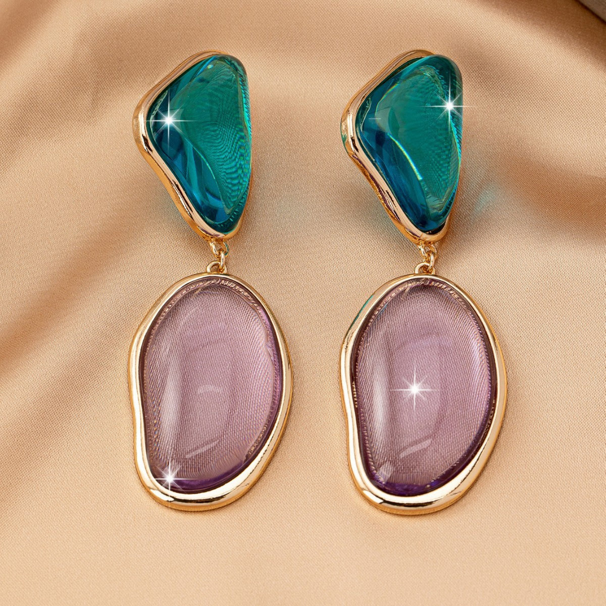 Classy Teal and Purple Resin Drop Earrings