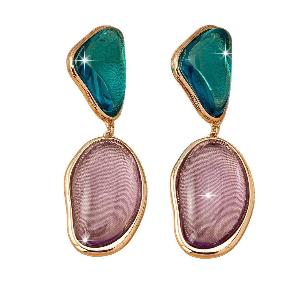 Classy Teal and Purple Resin Drop Earrings