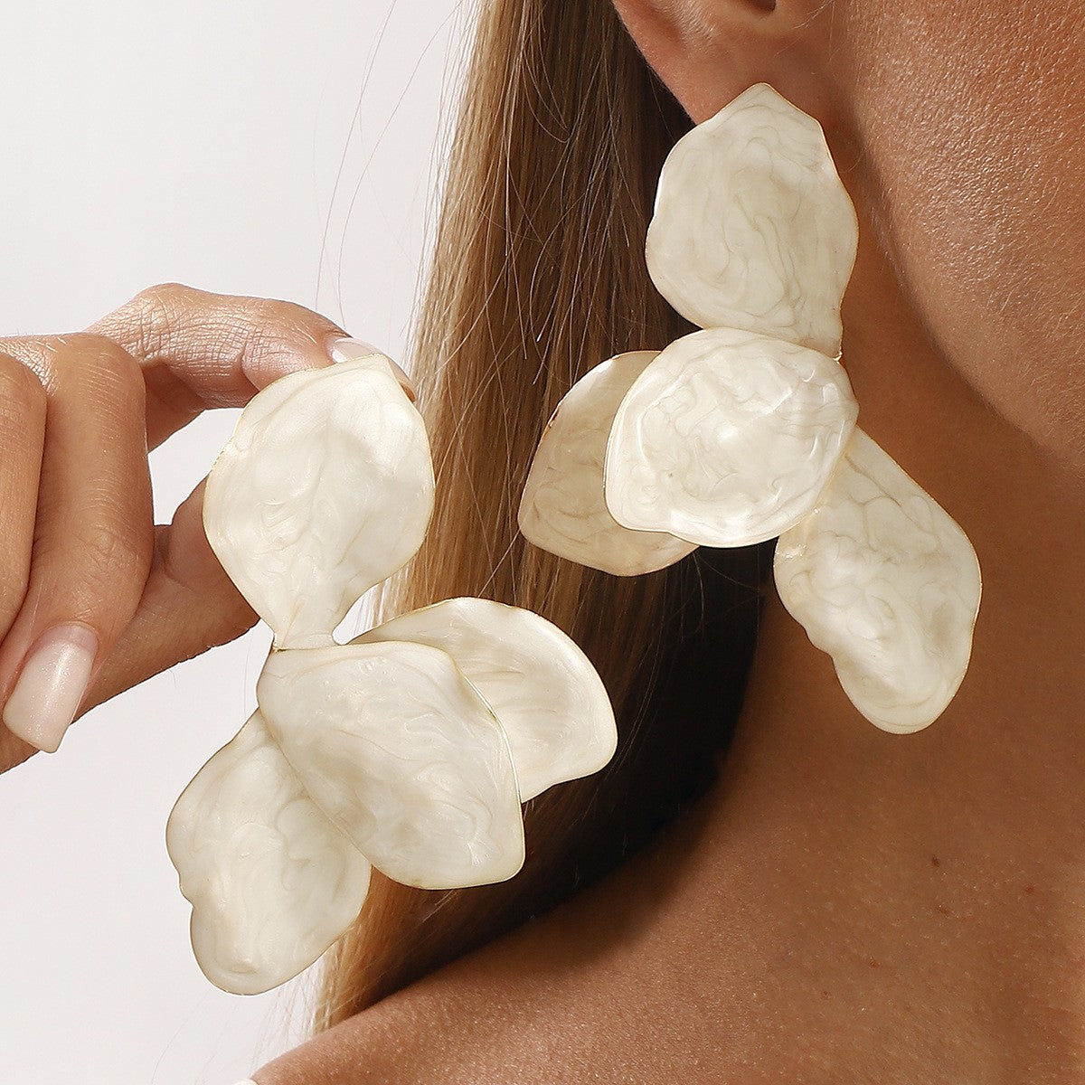 Romantic White Sculptural Flower Earrings