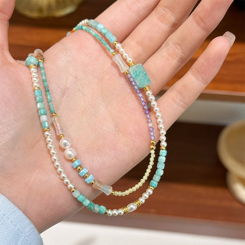 Dainty Amazonite & Pearl Beaded Necklace