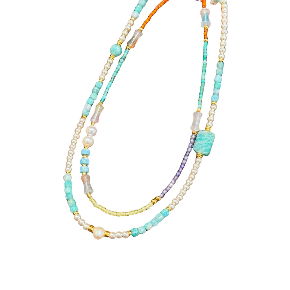 Dainty Amazonite & Pearl Beaded Necklace