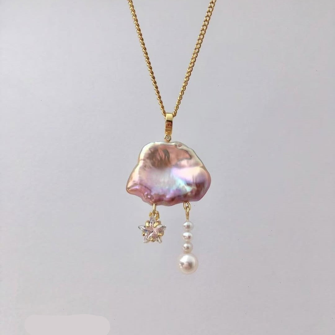 Romantic Baroque Pearl Star Charm Necklace