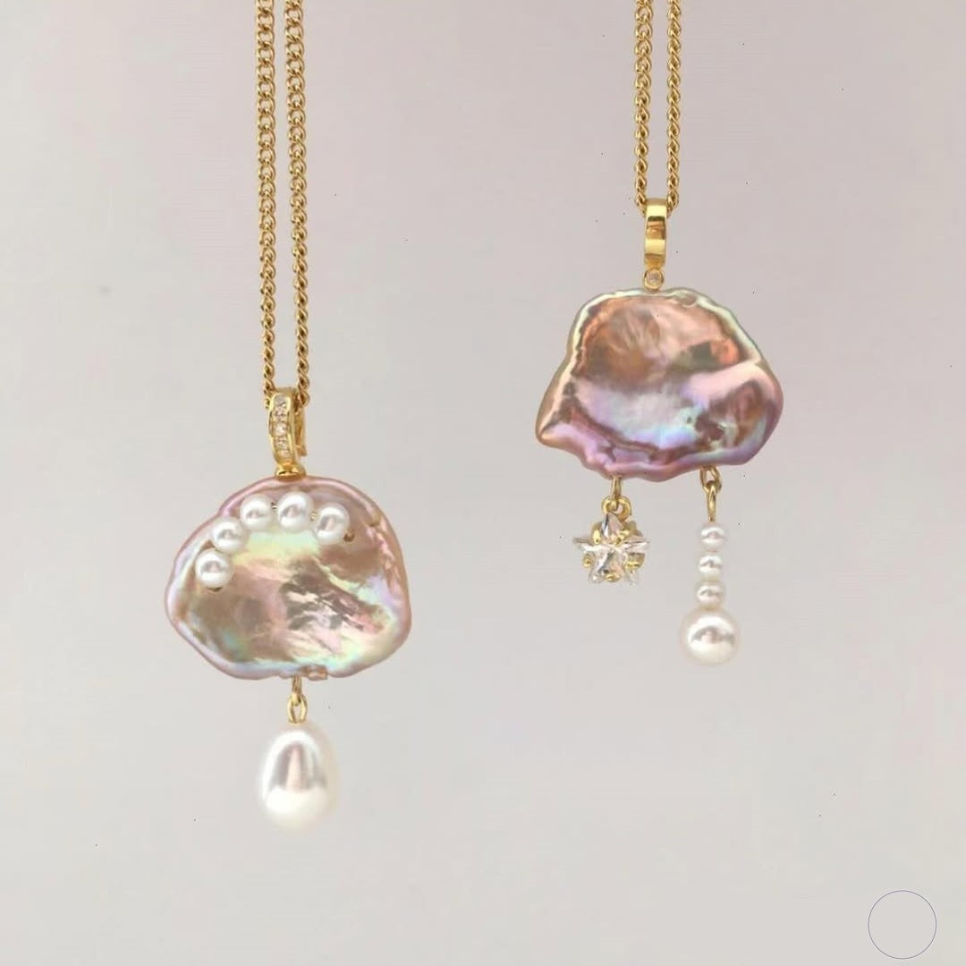 Romantic Baroque Pearl Star Charm Necklace