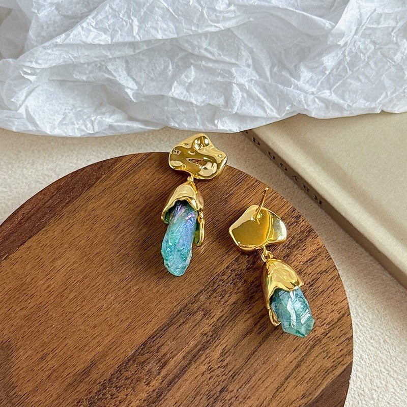 Romantic Raw Crystal & Pearl Necklace and Earring Set